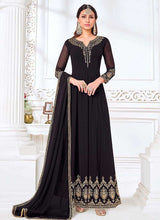 Load image into Gallery viewer, Black Heavy Embroidered Kalidar Anarkali Suit fashionandstylish.myshopify.com
