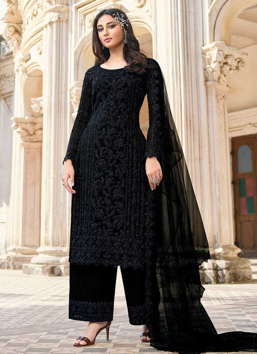 Black Heavy Embroidered Stylish Palazzo Suit fashionandstylish.myshopify.com