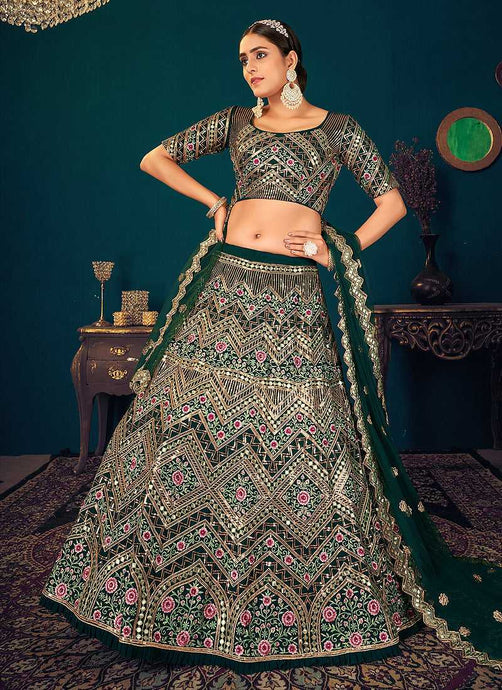 Green Multicolor Heavy Embroidered Designer Lehenga Choli fashionandstylish.myshopify.com