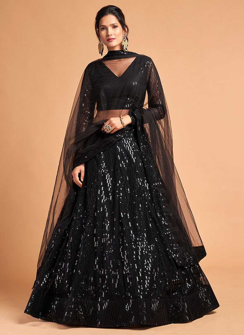 Black Sequin Heavy Embroidered Designer Lehenga Choli fashionandstylish.myshopify.com