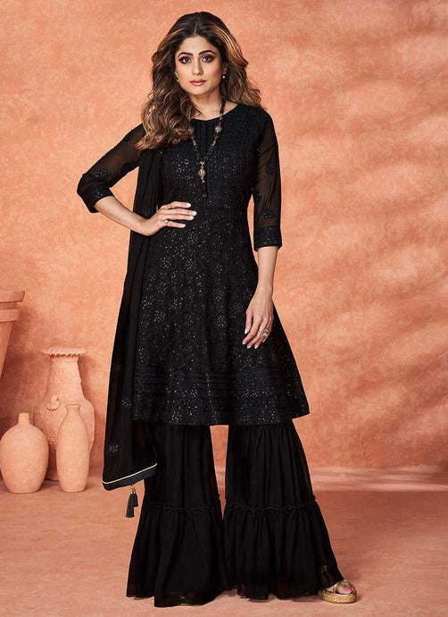 Black Stylish Embroidered Gharara Suit fashionandstylish.myshopify.com