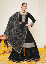 Load image into Gallery viewer, Black and Gold Embroidered Gharara Suit fashionandstylish.myshopify.com
