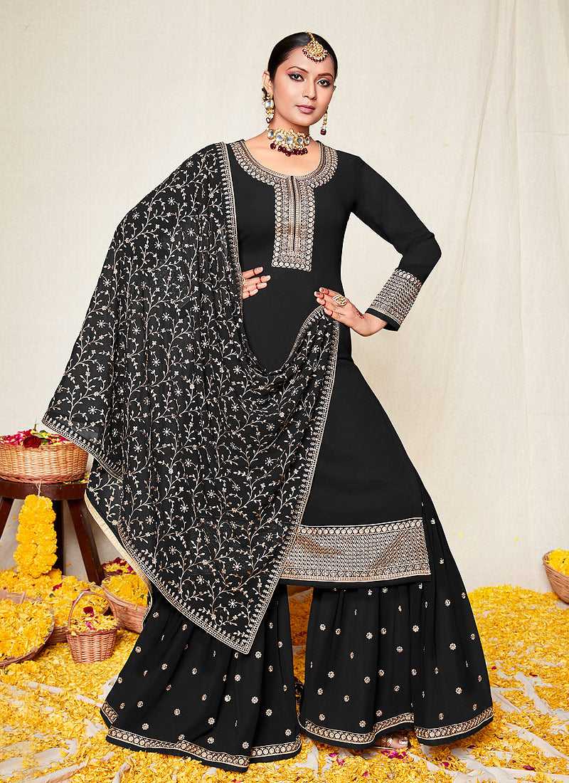 Black and Gold Embroidered Gharara Suit fashionandstylish.myshopify.com