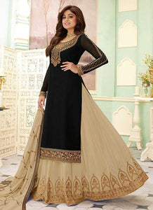 Black and Gold Embroidered Lehenga Style Anarkali Suit fashionandstylish.myshopify.com