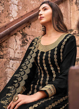 Load image into Gallery viewer, Black and Gold Heavy Embroidered Designer Palazzo Style Suit fashionandstylish.myshopify.com
