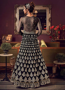 Black and Gold Heavy Embroidered Gown Style Anarkali Suit fashionandstylish.myshopify.com