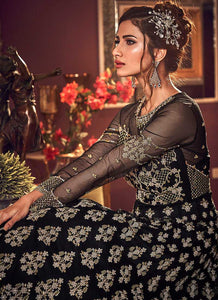 Black and Gold Heavy Embroidered Gown Style Anarkali Suit fashionandstylish.myshopify.com