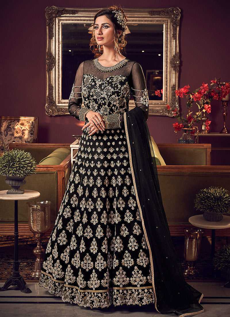 Black and Gold Heavy Embroidered Gown Style Anarkali Suit