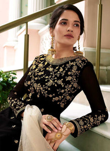 Black and Gold Heavy Embroidered Lehenga/ Pant Style Suit fashionandstylish.myshopify.com