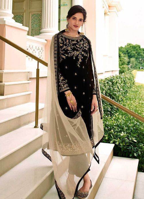 Black and Gold Heavy Embroidered Lehenga/ Pant Style Suit fashionandstylish.myshopify.com