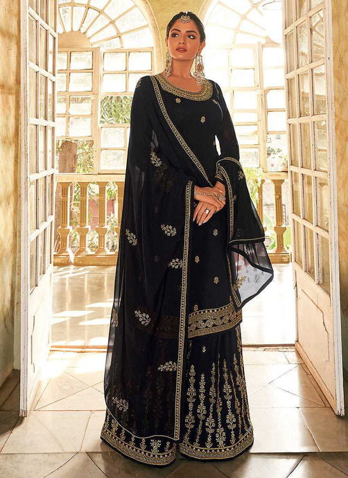 Black and Gold Heavy Embroidered Stylish Palazzo Suit fashionandstylish.myshopify.com