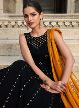 Load image into Gallery viewer, Black and Mustard Sequin Embroidered Anarkali
