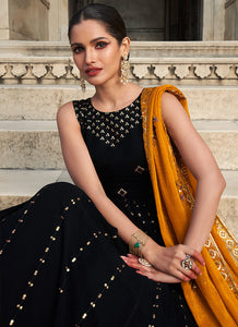 Black and Mustard Sequin Embroidered Anarkali
