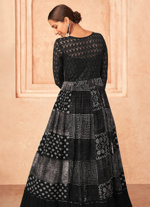 Black and White Embroidered Stylish Anarkali Suit