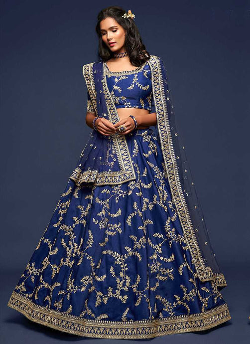 Blue And Gold Silk Embroidered Stylish Lehenga Choli fashionandstylish.myshopify.com