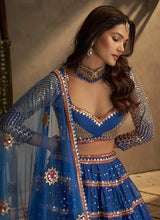 Load image into Gallery viewer, Blue And Gold Stylish Embroidered Lehenga Choli

