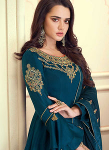 Blue Colored Kalidar Embroidered Silk Voluptuous Gown fashionandstylish.myshopify.com