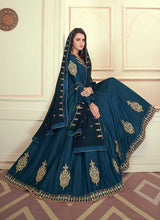 Load image into Gallery viewer, Blue Colored Kalidar Embroidered Silk Voluptuous Gown fashionandstylish.myshopify.com
