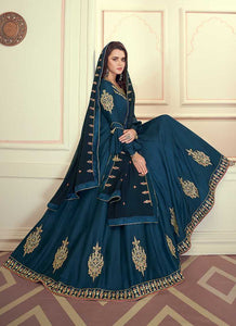 Blue Colored Kalidar Embroidered Silk Voluptuous Gown fashionandstylish.myshopify.com