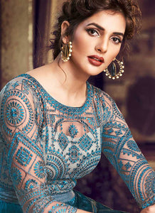 Blue Embroidered Anarkali Style Gown fashionandstylish.myshopify.com