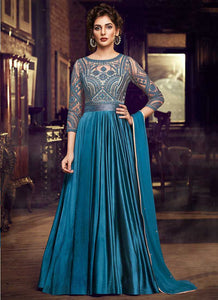 Blue Embroidered Anarkali Style Gown fashionandstylish.myshopify.com