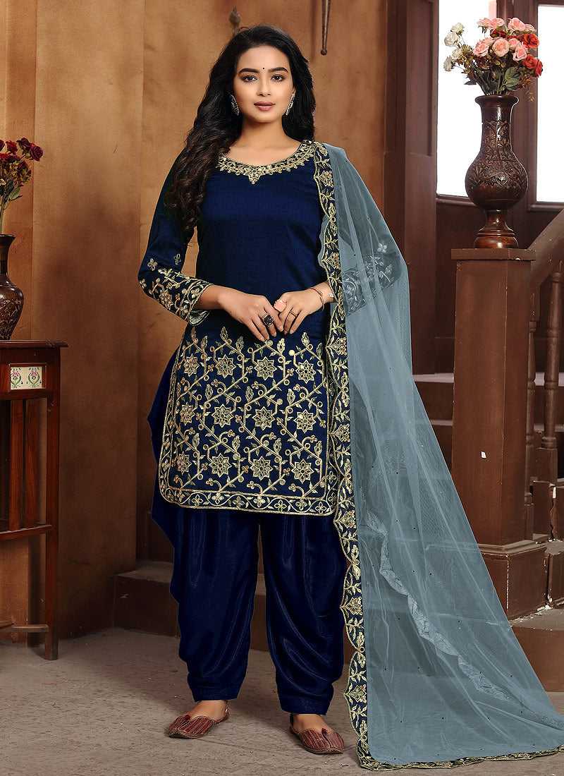Blue Embroidered Classic Punjabi Suit fashionandstylish.myshopify.com