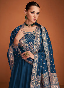 Blue Embroidered Designer Kalidar Anarkali Suit
