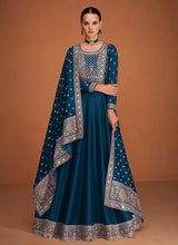Load image into Gallery viewer, Blue Embroidered Designer Kalidar Anarkali Suit
