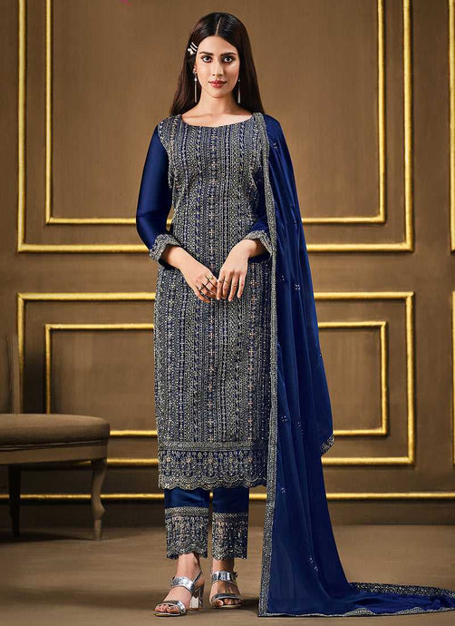 Blue Embroidered Fashionable Pant Style Suit fashionandstylish.myshopify.com