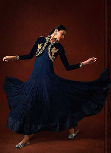 Blue Embroidered Floor Touch Jacket Style Gown fashionandstylish.myshopify.com