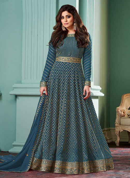 Blue Embroidered Floor touch Anarkali fashionandstylish.myshopify.com