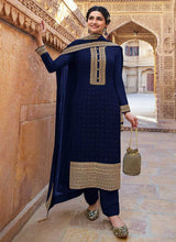 Load image into Gallery viewer, Blue Embroidered Pant Style Suit fashionandstylish.myshopify.com
