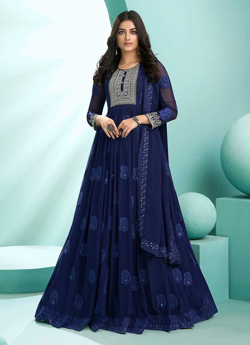 Blue Embroidered Stylish Kalidar Anarkali Suit fashionandstylish.myshopify.com