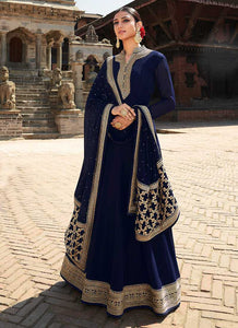 Blue Embroidered Stylish Kalidar Gown Style Anarkali fashionandstylish.myshopify.com