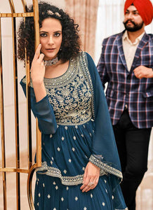 Blue Embroidered Stylish Sharara Style Suit fashionandstylish.myshopify.com