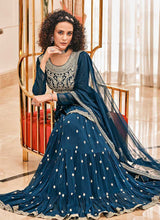 Load image into Gallery viewer, Blue Embroidered Stylish Sharara Style Suit fashionandstylish.myshopify.com
