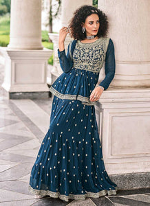 Blue Embroidered Stylish Sharara Style Suit fashionandstylish.myshopify.com