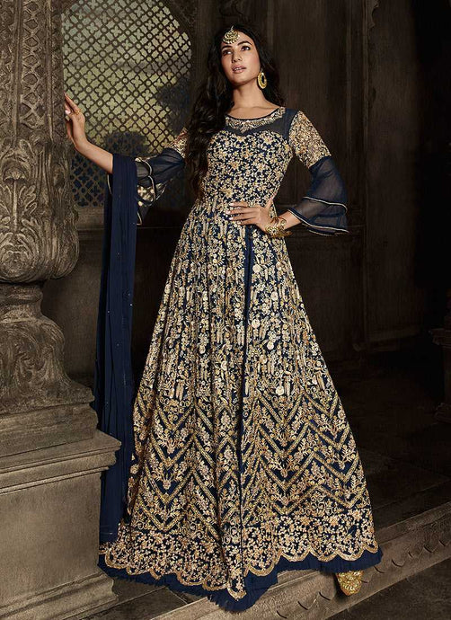 Blue Floral Embroidered Heavy Anarkali Suit fashionandstylish.myshopify.com