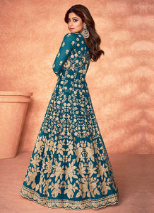 Blue Floral Embroidered Stylish Kalidar Anarkali fashionandstylish.myshopify.com