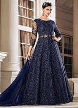 Load image into Gallery viewer, Blue Floral Embroidered Stylish Lehenga/ Pant Style Anarkali fashionandstylish.myshopify.com
