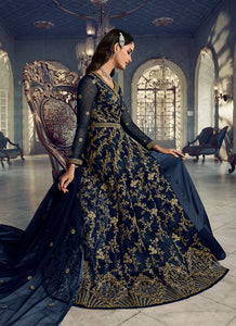 Blue Floral Heavy Embroidered Gown Style Anarkali