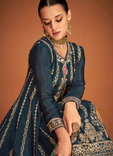 Load image into Gallery viewer, Blue Gold Embroidered Sharara Style Suit
