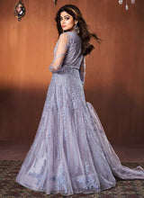 Load image into Gallery viewer, Blue Grey Floral Embroidered Kalidar Anarkali Suit fashionandstylish.myshopify.com
