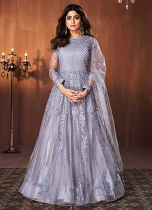 Blue Grey Floral Embroidered Kalidar Anarkali Suit fashionandstylish.myshopify.com