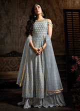 Load image into Gallery viewer, Blue Grey Slit Style Embroidered  Sharara Suit fashionandstylish.myshopify.com
