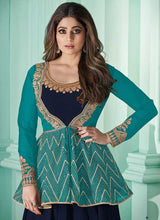 Load image into Gallery viewer, Blue Heavy Embroidered Aqua Color Jacket Style Suit fashionandstylish.myshopify.com
