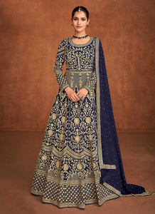 Blue Heavy Embroidered Designer Gown Style Anarkali fashionandstylish.myshopify.com