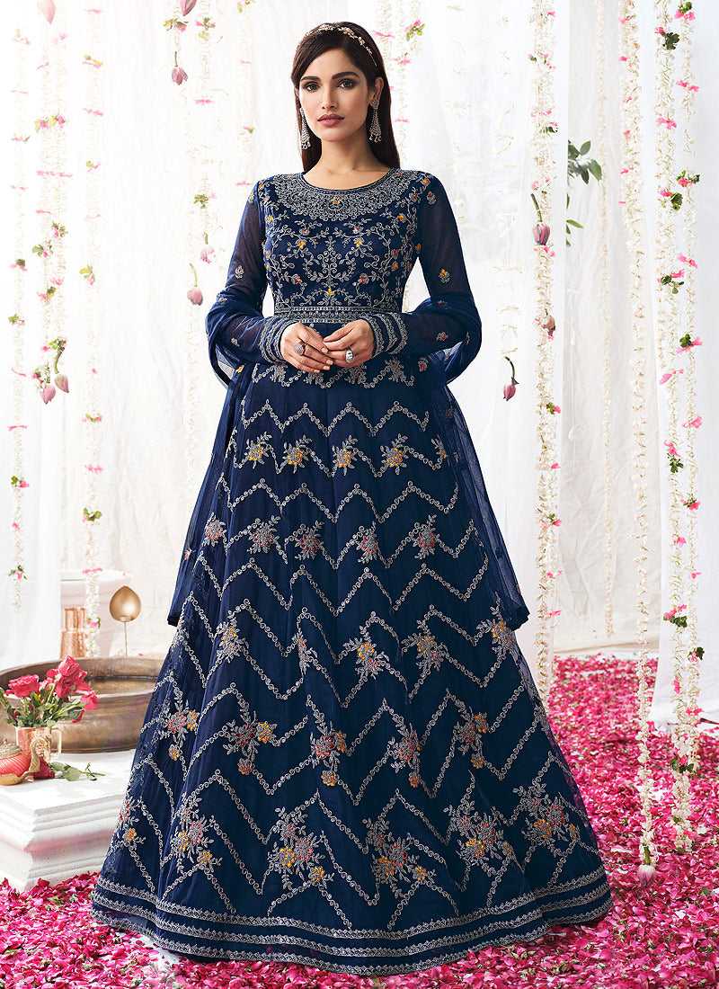 Blue Heavy Embroidered Designer Kalidar Anarkali Suit fashionandstylish.myshopify.com