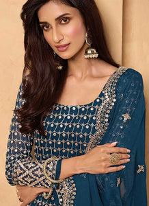 Blue Heavy Embroidered Designer Sharara Style Suit fashionandstylish.myshopify.com