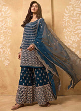 Load image into Gallery viewer, Blue Heavy Embroidered Designer Sharara Style Suit fashionandstylish.myshopify.com
